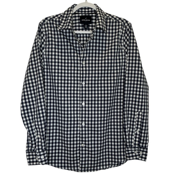 Men's Daniel Hechter Paris Checkered Long Sleeve Shirt Navy & White Medium - Picture 1 of 12